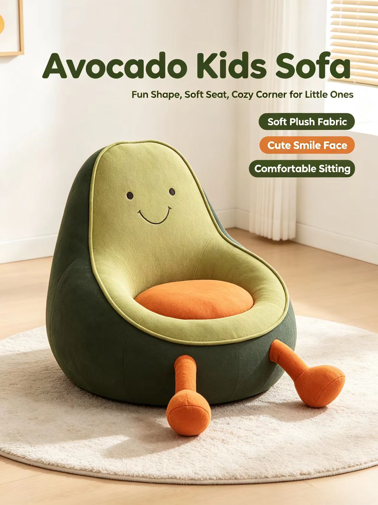 Avocado Shaped Lazy Sofa – Shredded Foam Filled Extendable Floor Lounger – Comfy Reclining Couch for Living Room & Bedroom